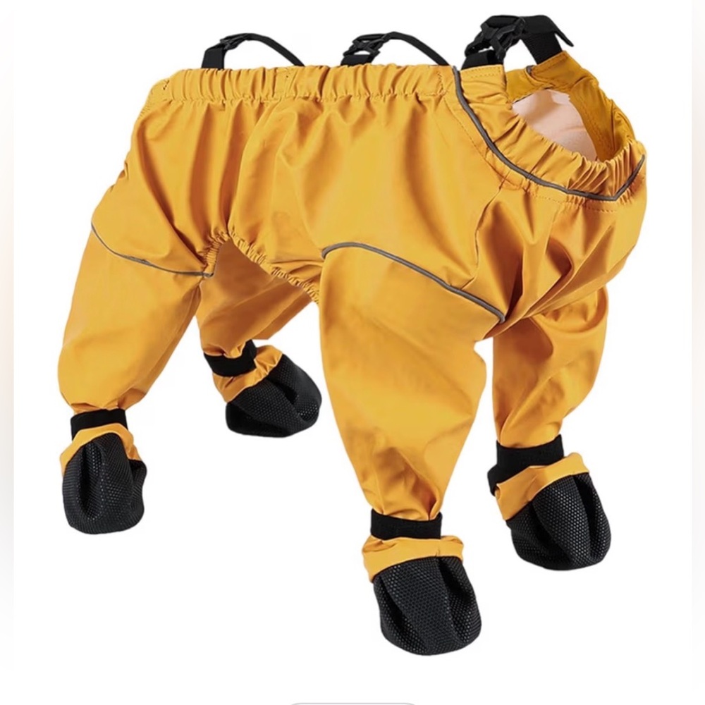 Yellow Dog Raincoat with Black Booties